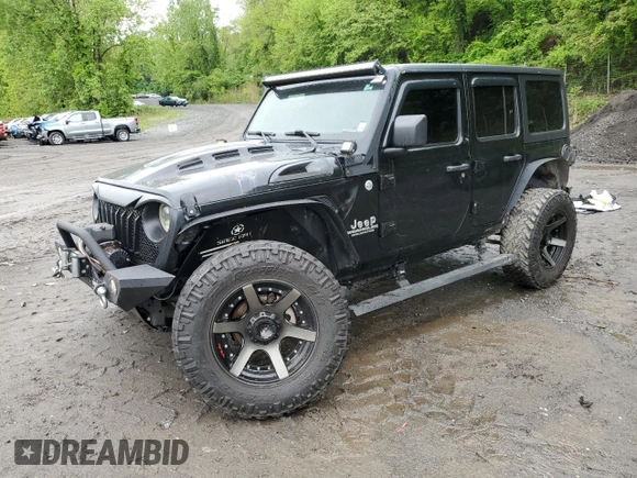 2018 Jeep Wrangler Unlimited Sport S z VIN 1C4HJXDG4JW137697, wystawiony jako Copart lot #56577525 z przebiegiem 42 297 mil mil oraz Szkoda całkowita • Salvage title. Historia ofert i sprzedaży dostępna na DreamBid. Obrazek 1.