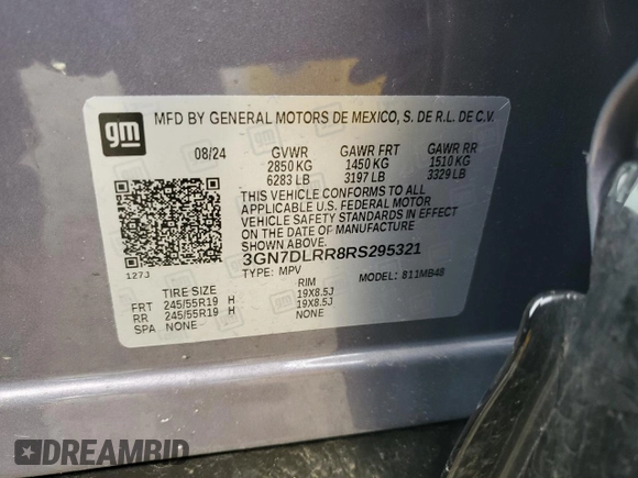 2024 Chevrolet Equinox EV LT with VIN 3GN7DLRR8RS295321, listed as a Copart auction lot 52962445 with Not Provided miles and Salvage Title. Bid and sale history available at DreamBid. Image 15.