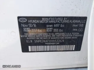 2017 Hyundai Sonata SE with VIN 5NPE24AFXHH532624, listed as a IAAI auction lot 41390936 with 117,254 mi miles. Bid and sale history available at carsss.com. Image 9.