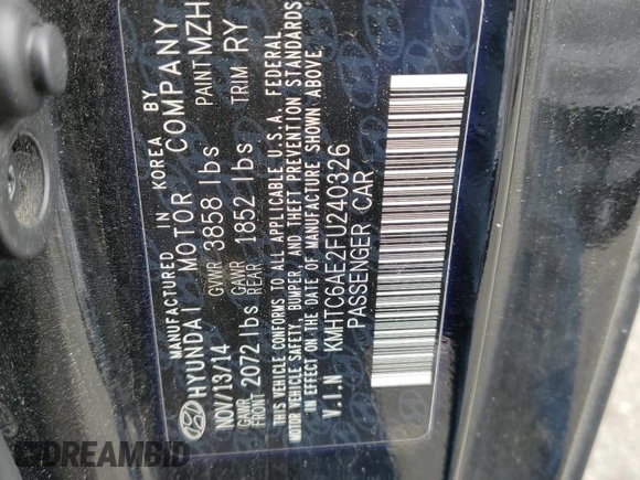 2015 Hyundai Veloster Turbo with VIN KMHTC6AE2FU240326, listed as a Copart auction lot 54400765 with 151,748 mi miles and Salvage title. Bid and sale history available at DreamBid. Image 12.
