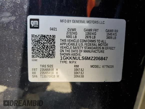 2021 GMC Acadia SLT с VIN 1GKKNULS6MZ206847, выставлен на аукционе Copart как лот 55249065 с пробегом 81 500 миль миль и Списание • Salvage title. История ставок и продаж доступна на DreamBid. Изображение 13.