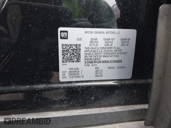 2022 Chevrolet Traverse LT Cloth with VIN 1GNERGKW6NJ106869, listed as a IAAI auction lot 41477954 with 74,130 mi miles and . Bid and sale history available at DreamBid. Image 9.