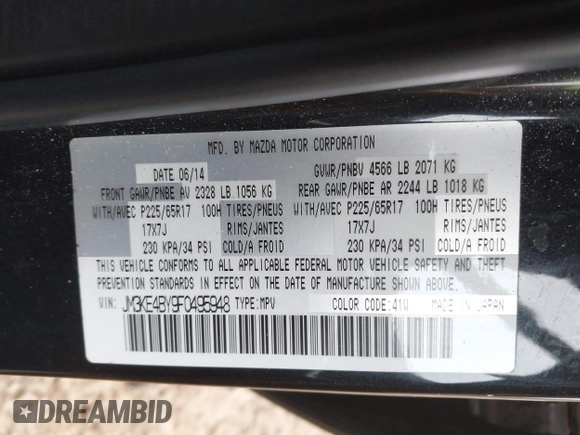 2015 Mazda CX-5 Sport with VIN JM3KE4BY9F0495948, listed as a IAAI auction lot 41501840 with 145,959 mi miles. Bid and sale history available at carsss.com. Image 9.
