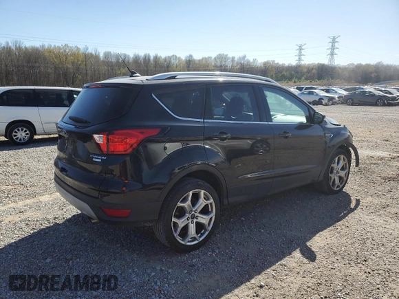 2019 Ford Escape Titanium with VIN 1FMCU0J94KUB81464, listed as a Copart auction lot 50370615 with 72,598 mi miles and Salvage title. Bid and sale history available at DreamBid. Image 3.