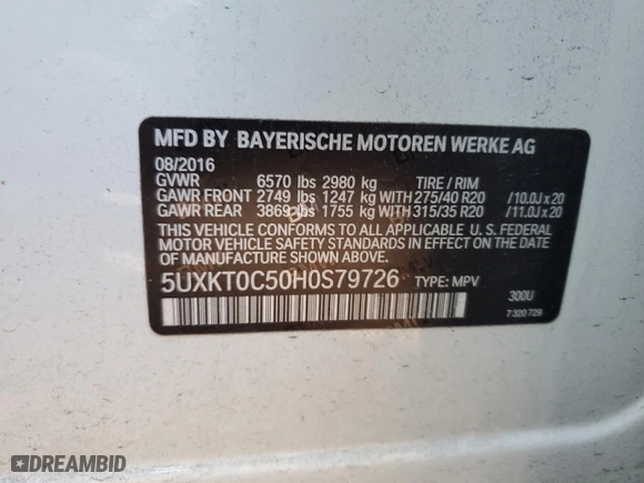 2017 BMW X5 xDrive40e iPerformance with VIN 5UXKT0C50H0S79726, listed as a Copart auction lot 48129805 with 64,853 mi miles and Salvage Title. Bid and sale history available at carsss.com. Image 13.