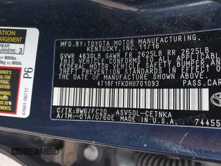 2017 Toyota Camry XLE with VIN 4T1BF1FK0HU701093, listed as a IAAI auction lot 42347800 with 165,725 mi miles and . Bid and sale history available at DreamBid. Image 9.