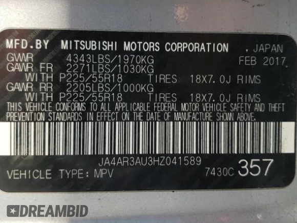 2017 Mitsubishi Outlander Sport ES 2.0 with VIN JA4AR3AU3HZ041589, listed as a Copart auction lot 66507212 with 75,768 mi miles. Bid and sale history available at carsss.com. Image 10.