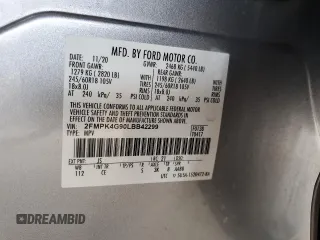 2020 Ford Edge SE with VIN 2FMPK4G90LBB42299, listed as a Copart auction lot 60375135 with 83,328 mi miles and Salvage title. Bid and sale history available at DreamBid. Image 12.