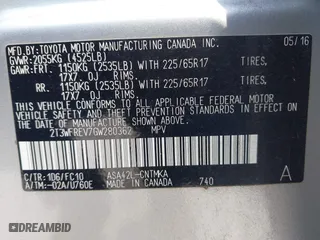 2016 Toyota RAV4 XLE with VIN 2T3WFREV7GW280362, listed as a IAAI auction lot 42023972 with 160,651 mi miles. Bid and sale history available at carsss.com. Image 9.