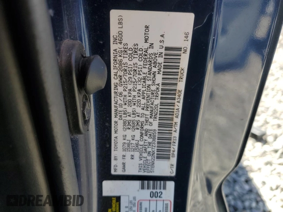 2007 Toyota Tacoma z VIN 5TENX22NX7Z338859, wystawiony jako Copart lot #55455495 z przebiegiem 147 275 mil mil oraz Szkoda całkowita • Salvage title. Historia ofert i sprzedaży dostępna na DreamBid. Obrazek 12.