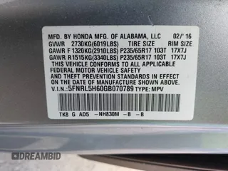 2016 Honda Odyssey EX-L with VIN 5FNRL5H60GB070789, listed as a IAAI auction lot 42148249 with 64,691 mi miles. Bid and sale history available at carsss.com. Image 9.