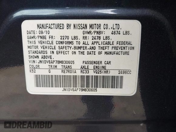 2011 Infiniti G25 Journey z VIN JN1DV6AP7BM830605, wystawiony jako IAAI lot #42237675 z przebiegiem 47 452 mil mil oraz . Historia ofert i sprzedaży dostępna na DreamBid. Obrazek 9.