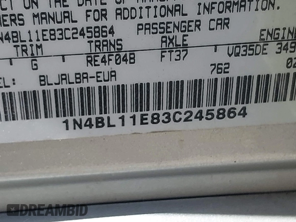 2003 Nissan Altima SE with VIN 1N4BL11E83C245864, listed as a IAAI auction lot 42134785 with Not provided miles and . Bid and sale history available at DreamBid. Image 9.