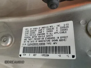2003 Honda Element EX with VIN 5J6YH28593L008599, listed as a Copart auction lot 58796085 with 203,277 mi miles and Salvage title. Bid and sale history available at DreamBid. Image 13.