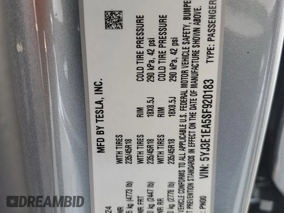 2025 Tesla Model 3 Long Range z VIN 5YJ3E1EA5SF920183, wystawiony jako Copart lot #51593705 z przebiegiem 2 224 mil mil oraz Szkoda całkowita • Salvage title. Historia ofert i sprzedaży dostępna na DreamBid. Obrazek 14.