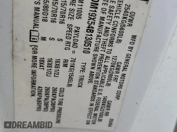 2004 Chevrolet Astro Cargo z VIN 1GCDM19X54B130510, wystawiony jako Copart lot #84888614 z przebiegiem Nie podano mil oraz Szkoda całkowita • Salvage title. Historia ofert i sprzedaży dostępna na DreamBid. Obrazek 15.