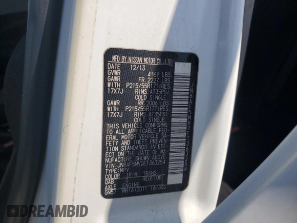 2014 Nissan Juke SV with VIN JN8AF5MV2ET363254, listed as a Copart auction lot 56246445 with Not provided miles and Salvage title. Bid and sale history available at DreamBid. Image 14.