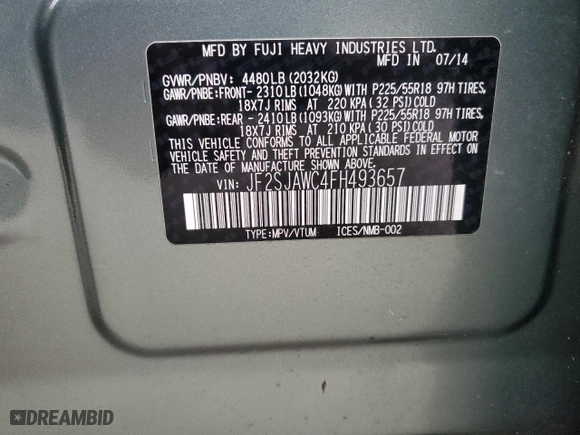 2015 Subaru Forester 2.5i Touring with VIN JF2SJAWC4FH493657, listed as a Copart auction lot 48816835 with 171,264 mi miles and Salvage Title. Bid and sale history available at carsss.com. Image 14.