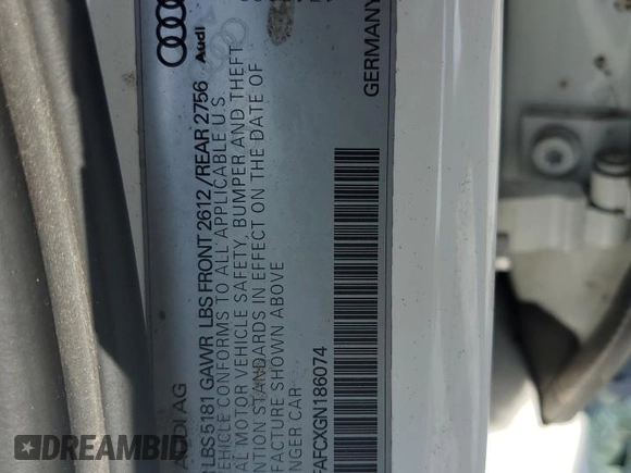 2016 Audi A6 Premium with VIN WAUFFAFCXGN186074, listed as a Copart auction lot 56920015 with 124,382 mi miles and Salvage title. Bid and sale history available at DreamBid. Image 12.