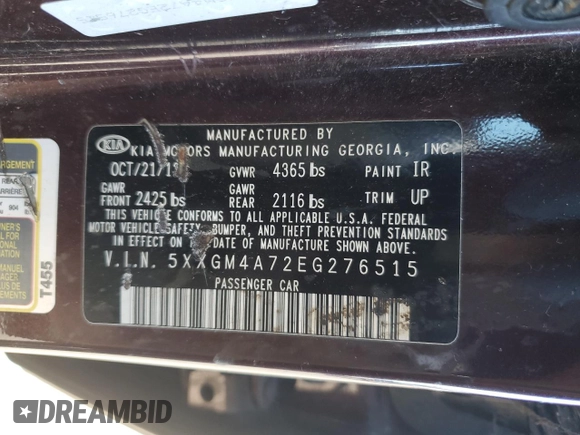 2014 Kia Optima LX z VIN 5XXGM4A72EG276515, wystawiony jako Copart lot #86771364 z przebiegiem 92 244 mil mil oraz Czysty tytuł • Clean title. Historia ofert i sprzedaży dostępna na DreamBid. Obrazek 13.