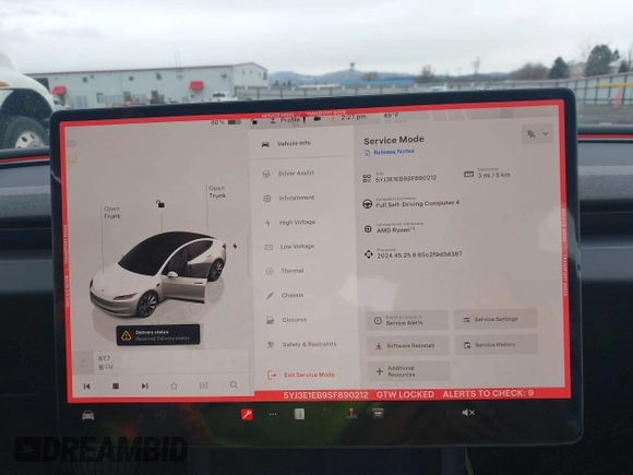 2025 Tesla Model 3 Long Range with VIN 5YJ3E1EB9SF890212, listed as a IAAI auction lot 41671411 with 3 mi miles and . Bid and sale history available at DreamBid. Image 18.