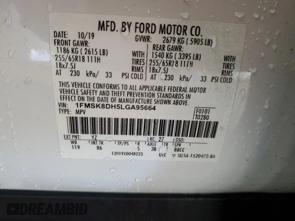 2020 Ford Explorer XLT with VIN 1FMSK8DH5LGA95664, listed as a Copart auction lot 51227345 with 89,373 mi miles and Clean Title. Bid and sale history available at DreamBid. Image 13.