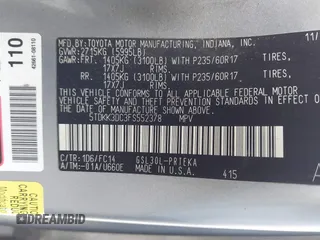 2015 Toyota Sienna LE AAS z VIN 5TDKK3DC3FS552378, wystawiony jako IAAI lot #42451782 z przebiegiem 257 916 mil mil oraz . Historia ofert i sprzedaży dostępna na DreamBid. Obrazek 9.