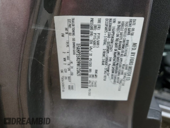 2009 Ford Focus SE with VIN 1FAHP35N39W123621, listed as a Copart auction lot 69211464 with 185,073 mi miles and Clean Title. Bid and sale history available at DreamBid. Image 12.