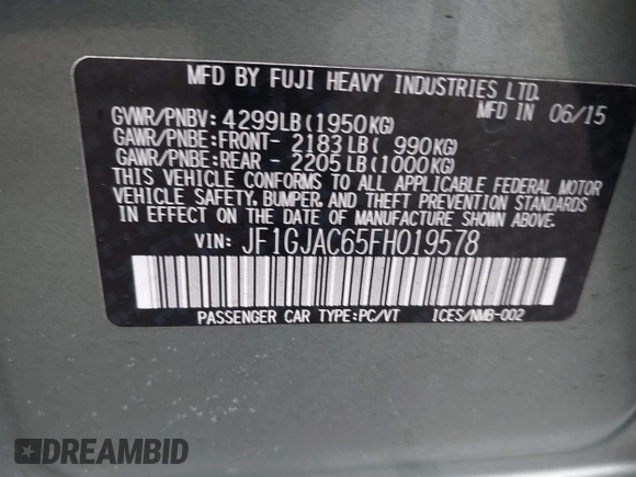 2015 Subaru Impreza Premium z VIN JF1GJAC65FH019578, wystawiony jako IAAI lot #41675318 z przebiegiem 74 769 mil mil oraz . Historia ofert i sprzedaży dostępna na DreamBid. Obrazek 9.