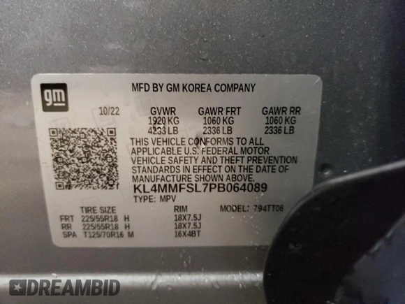 2023 Buick Encore GX Essence z VIN KL4MMFSL7PB064089, wystawiony jako Copart lot #59337995 z przebiegiem Nie podano mil oraz Nie do naprawy • Non repairable. Historia ofert i sprzedaży dostępna na DreamBid. Obrazek 14.