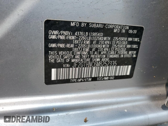 2021 Subaru Crosstrek Limited с VIN JF2GTHNC6M8252335, выставлен на аукционе Copart как лот 59385815 с пробегом 94 690 миль миль и Списание • Salvage title. История ставок и продаж доступна на DreamBid. Изображение 12.