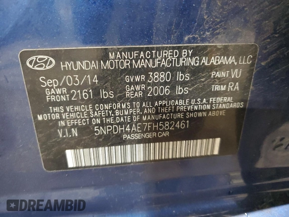 2015 Hyundai Elantra SE with VIN 5NPDH4AE7FH582461, listed as a Copart auction lot 51911745 with 49,610 mi miles and Salvage Title. Bid and sale history available at carsss.com. Image 12.