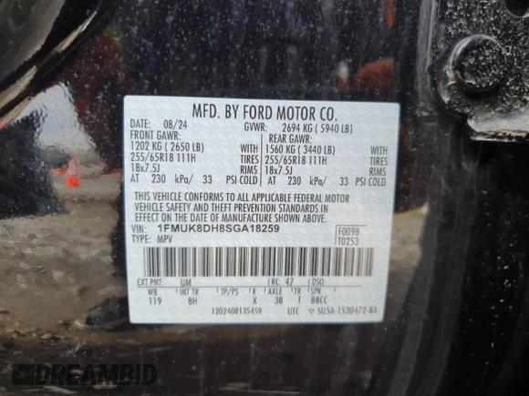 2025 Ford Explorer Active with VIN 1FMUK8DH8SGA18259, listed as a Copart auction lot 50043195 with 1,267 mi miles and Salvage Title. Bid and sale history available at carsss.com. Image 14.