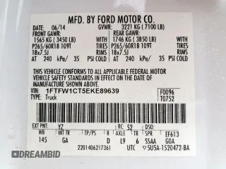 2014 Ford F-150 XL with VIN 1FTFW1CT5EKE89639, listed as a Copart auction lot 51458055 with 193,508 mi miles and Salvage Title. Bid and sale history available at DreamBid. Image 13.