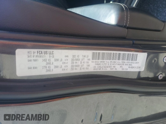 2016 Dodge Durango Citadel Anodized Platinum with VIN 1C4SDJET6GC467972, listed as a Copart auction lot 50629314 with 119,114 mi miles and . Bid and sale history available at DreamBid. Image 12.