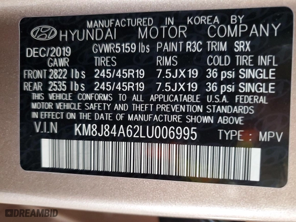 2020 Hyundai NEXO Limited with VIN KM8J84A62LU006995, listed as a Copart auction lot 50010635 with NaN miles and Clean Title. Bid and sale history available at carsss.com. Image 12.