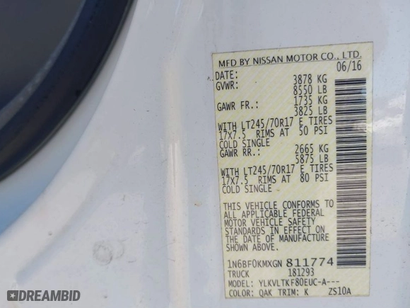2016 Nissan NV S with VIN 1N6BF0KMXGN811774, listed as a IAAI auction lot 41474582 with 195,359 mi miles. Bid and sale history available at carsss.com. Image 9.