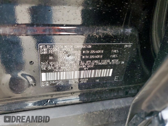 2022 Toyota RAV4 Hybrid SE with VIN JTM16RFV3ND078217, listed as a Copart auction lot 58384155 with 25,207 mi miles and Salvage title. Bid and sale history available at DreamBid. Image 13.