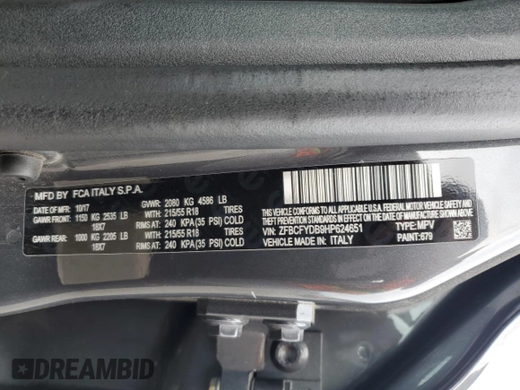2017 FIAT 500X Lounge z VIN ZFBCFYDB9HP624651, wystawiony jako Copart lot #73388714 z przebiegiem 70 597 mil mil oraz Szkoda całkowita • Salvage title. Historia ofert i sprzedaży dostępna na DreamBid. Obrazek 12.