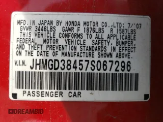 2007 Honda Fit with VIN JHMGD38457S067296, listed as a Copart auction lot 54094725 with 142,702 mi miles and Non Repairable. Bid and sale history available at carsss.com. Image 12.