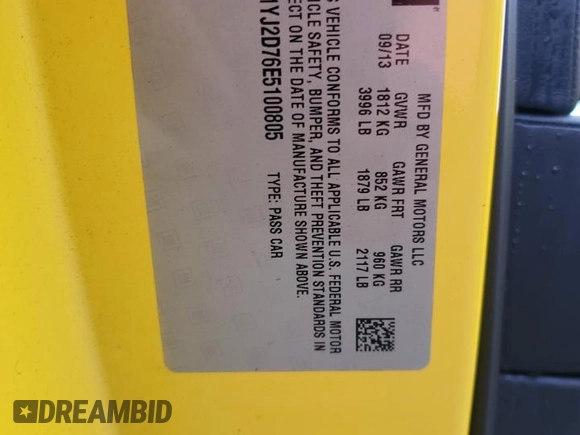 2014 Chevrolet Corvette Z51 2LT with VIN 1G1YJ2D76E5100805, listed as a Copart auction lot 86692374 with Not provided miles and Salvage title. Bid and sale history available at DreamBid. Image 15.