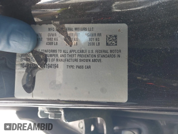 2012 Buick Verano Group with VIN 1G4PS5SK1C4194194, listed as a IAAI auction lot 41540047 with 269,234 mi miles and . Bid and sale history available at DreamBid. Image 9.