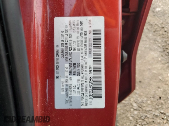 2008 Mazda CX-7 Grand Touring z VIN JM3ER29L880208537, wystawiony jako Copart lot #59418275 z przebiegiem 158 564 mil mil oraz Szkoda całkowita • Salvage title. Historia ofert i sprzedaży dostępna na DreamBid. Obrazek 12.