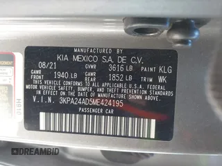 2021 Kia Rio S with VIN 3KPA24AD5ME424195, listed as a IAAI auction lot 41430268 with 17,367 mi miles. Bid and sale history available at carsss.com. Image 9.