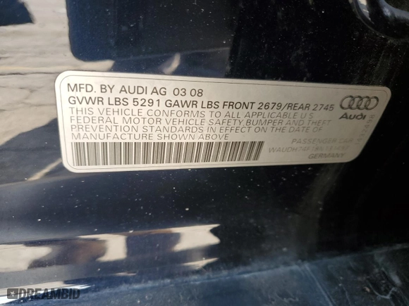 2008 Audi A6 with VIN WAUDH74F18N131497, listed as a Copart auction lot 50398155 with 134,473 mi miles and Salvage Title. Bid and sale history available at carsss.com. Image 14.