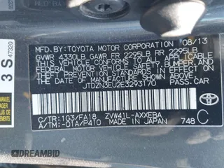 2014 Toyota Prius Two z VIN JTDZN3EU2E3293170, wystawiony jako IAAI lot #41721493 z przebiegiem 186 801 mil mil oraz . Historia ofert i sprzedaży dostępna na DreamBid. Obrazek 9.