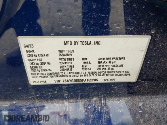 2023 Tesla Model Y Long Range z VIN 7SAYGDEE5PA102285, wystawiony jako IAAI lot #42402981 z przebiegiem 24 550 mil mil oraz . Historia ofert i sprzedaży dostępna na DreamBid. Obrazek 9.