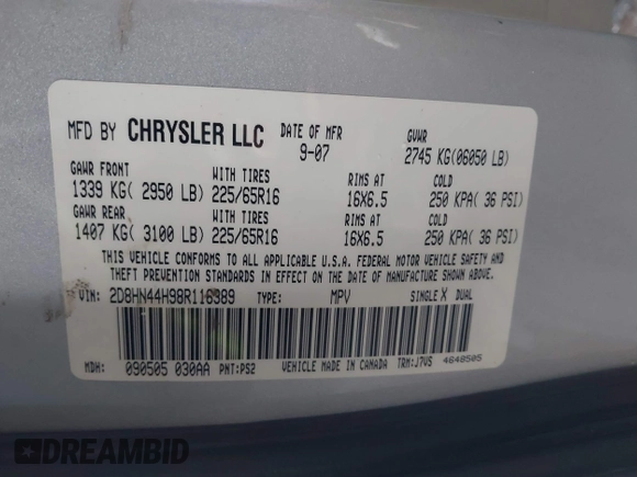 2008 Dodge Grand Caravan SE z VIN 2D8HN44H98R116389, wystawiony jako IAAI lot #42228749 z przebiegiem 187 378 mil mil oraz . Historia ofert i sprzedaży dostępna na DreamBid. Obrazek 9.