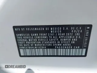 2020 Volkswagen Jetta S with VIN 3VWC57BU4LM102844, listed as a IAAI auction lot 42301988 with 49,501 mi miles and . Bid and sale history available at DreamBid. Image 9.