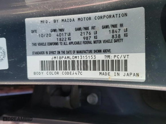 2021 Mazda Mazda3 Hatchback Premium with VIN JM1BPAML0M1315153, listed as a Copart auction lot 41706855 with 44,330 mi miles and Salvage Title. Bid and sale history available at carsss.com. Image 12.